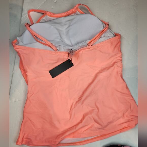 New Tempt Me Tankini 2 Piece Swimsuit Floral Print Tangerine Bathing Suit Size M - Picture 7 of 11